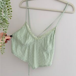 Sage Green Lace Trim Cami Top